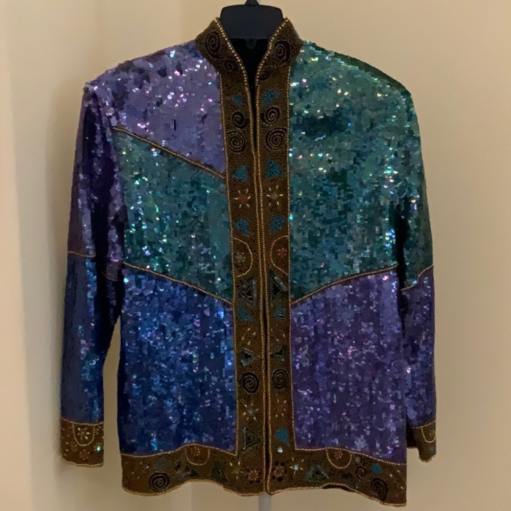 Sequin Panel Jacket - Teal & Purple